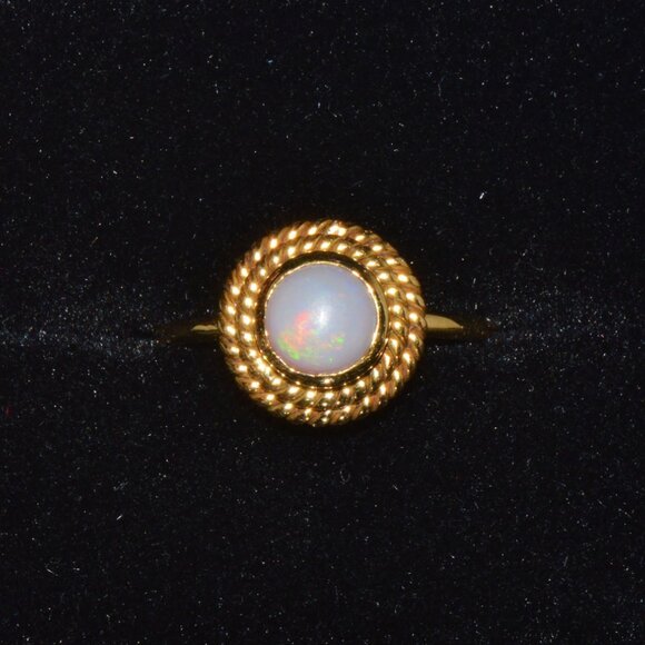 Certified Natural 1.18Cts Cabochon Opal 750 18K Solid Gold Bezel Filigree Ring - Picture 10 of 10